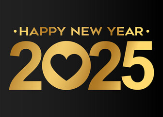 Happy new year 2025 banner black and golden vector luxury text 2025 happy new year.