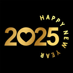 Happy new year 2025 banner black and golden vector luxury text 2025 happy new year.