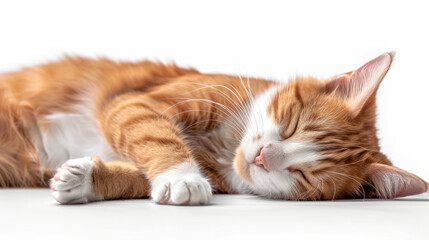 Obraz premium A sleepy orange tabby cat napping peacefully on a white surface during the day
