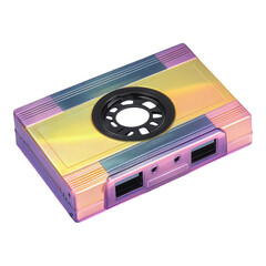 Fototapeta premium A colorful cassette tape with a glossy finish, highlighting nostalgic design elements from the 1980s and 1990s.