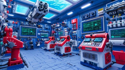 Fototapeta premium The futuristic underwater laboratory in a sci-fi or cyberpunk video game or film would have advanced technology and a mysterious glowing sphere