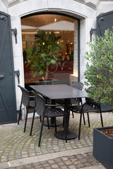 Cozy terrace with tables of cafe in Ljubljana, Slovenia