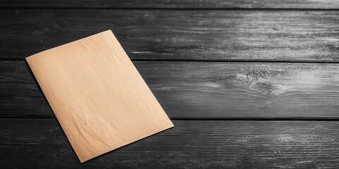 Mockup of a blank envelope on a dark wooden surface.