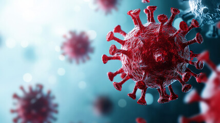 Microscopic view of virus cells highlighted against a blue background