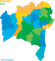 Map of the territory of the state of Bahia with divisions by highlighted microregions, vector with simple lines of political divisions