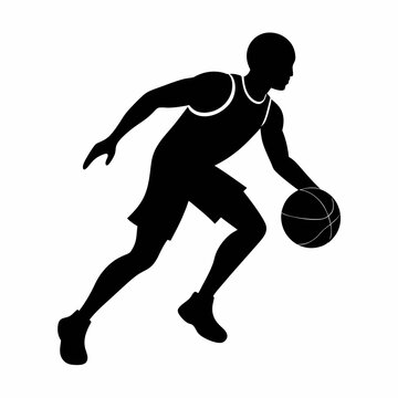 recommend clip art: basketball player vector silhouette black illustration dribbling a ball on white background