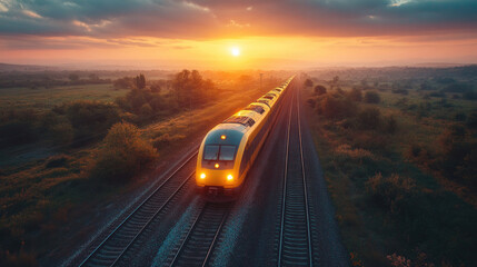 high-speed train passing through the countryside, fast and sustainable land transportation