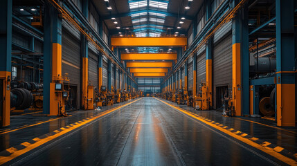 Fototapeta premium inside a waste processing facility with large machinery sorting materials, efficient and organized environment