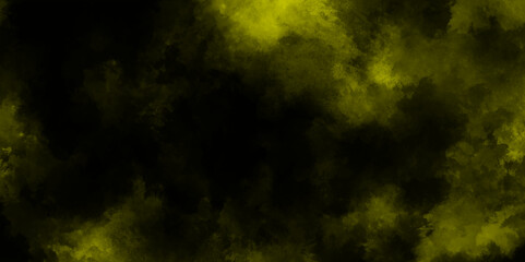 abstract Lemon Fog or smoke color isolated background for effect,  Yellow powder dust smoke on black background, Abstract smoke wallpaper background for desktop, Abstract yellow and gold paint Holi.