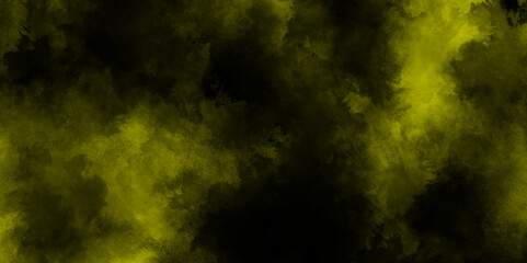 abstract Lemon Fog or smoke color isolated background for effect,  Yellow powder dust smoke on black background, Abstract smoke wallpaper background for desktop, Abstract yellow and gold paint Holi.
