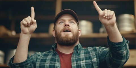 Man enthusiastically gestures while explaining a concept.