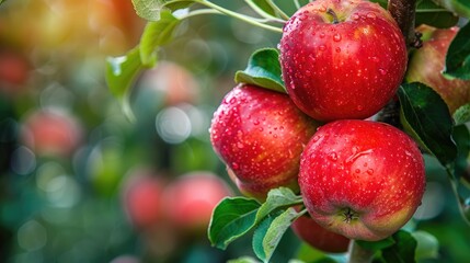 Obraz premium Abundant ripe red apples on a garden branch.