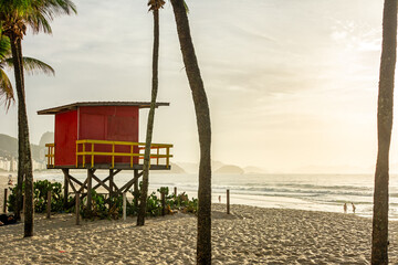 Lifeguard post at Copacabana Beach in Rio de Janeiro in Brazil at sunrise