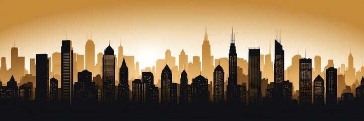 Fototapeta premium cityscape silhouette north american themed banner with gold backdrop. light blinds background