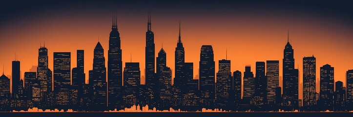 Obraz premium cityscape silhouette north american themed banner with orange backdrop. light blinds background