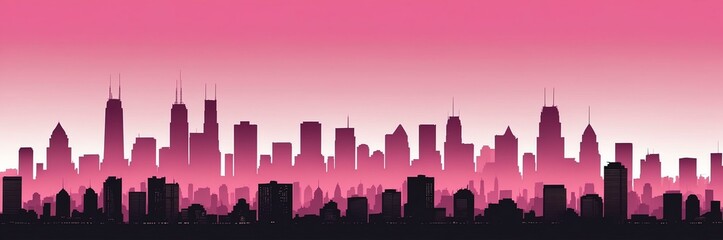 Fototapeta premium cityscape silhouette north american themed banner with pink backdrop. light blinds background