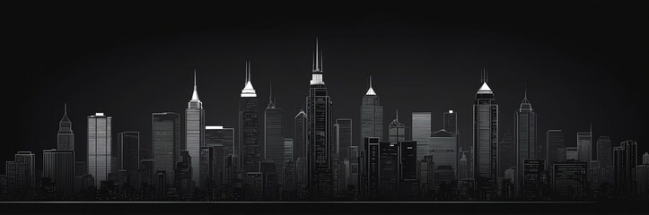 Fototapeta premium cityscape silhouette north american themed banner with black backdrop. light blinds background