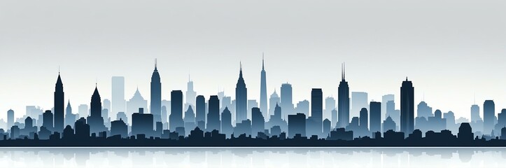 Naklejka premium cityscape silhouette north american themed banner with white backdrop. light blinds background