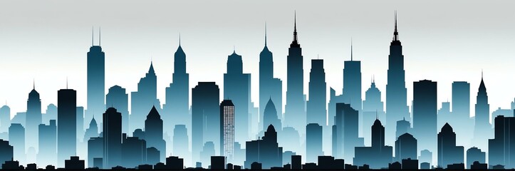 Naklejka premium cityscape silhouette north american themed banner with white backdrop. light blinds background
