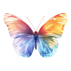 Obraz premium A vibrant, multicolored butterfly with intricate wing patterns, showcasing a blend of rainbow hues against a dark background.