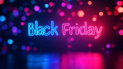 Colorful neon lights display celebrating Black Friday shopping sales event