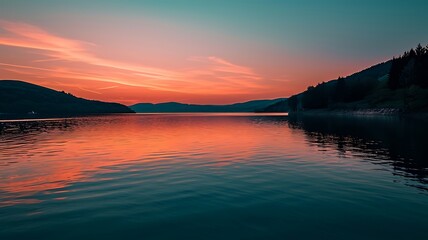 Obraz premium Enchanting Sunset View Over Mountains with Vibrant, Colorful Sky 