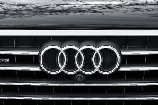 AUDI logo on the front of a black car