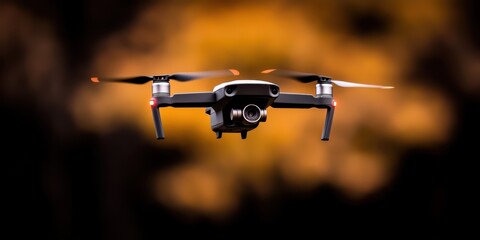 Drone flying in the sky with a blurred background, showcasing modern aerial technology.