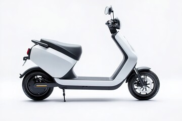 Modern electric scooter on white background, side view