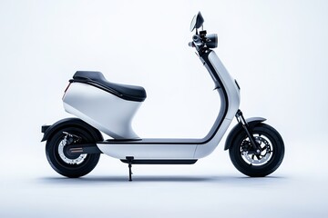 Modern electric scooter on white background, sleek design.