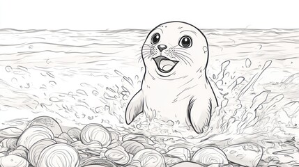 Obraz premium A Cartoon Seal Popping Up From The Water With A Big Grin