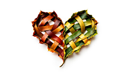 A heart made of leaves is shown on a white background