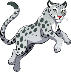 snow leopard jump on white background