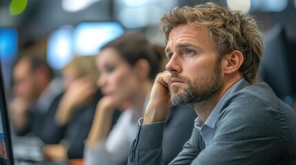 IT workers sitting in silence after a major server crash, pressure and stress of managing critical technical issues