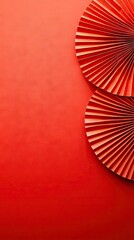 Festive red paper fans adorn a vibrant red backdrop celebrating the spirit of Chinese New Year in this artistic representation of tradition