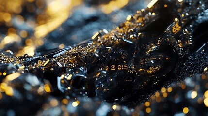 Abstract Black and Gold Texture with  D Geometric Shapes and Glitter