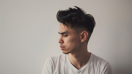 Obraz premium Profile of a man in a white T-shirt 