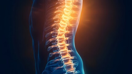 Glowing Spine Illustration: Anatomical View with Orange Highlight


