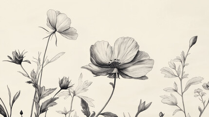 Obraz premium A black and white drawing of a field of flowers
