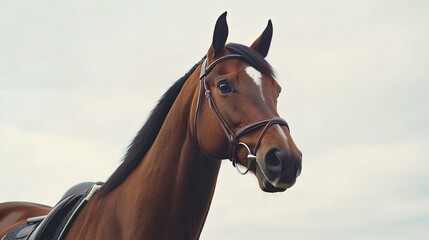 Fototapeta premium Portrait of a brown horse with a white patch on its forehead 