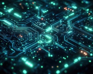 Obraz premium Exploring a vibrant futuristic tech environment with intricate circuitry design. Generative AI