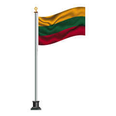 Lithuanian flag waving on a flagpole, isolated on transparent or white background, vector illustration. The national flag of Lithuania.