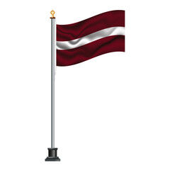 Latvian flag waving on a flagpole, isolated on transparent or white background, vector illustration. The national flag of Latvia.