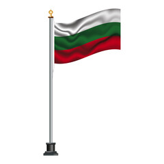 Bulgarian flag waving on a flagpole, isolated on transparent or white background, vector illustration. The national flag of Bulgaria.