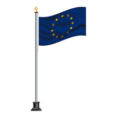 European Union flag waving on a flagpole, isolated on transparent or white background, vector illustration. The flag of the European Union.