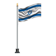 Israeli flag waving on a flagpole, isolated on transparent or white background, vector illustration. The national flag of Israel.