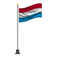 Luxembourg flag waving on a flagpole, isolated on transparent or white background, vector illustration. The national flag of Luxembourg.