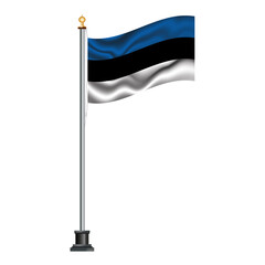 Estonian flag waving on a flagpole, isolated on transparent or white background, vector illustration. The national flag of Estonia.