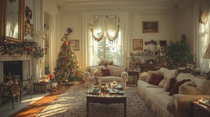 Classic Family Room with New Year's Decoration