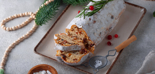 Festive christmas stollen cake with spices